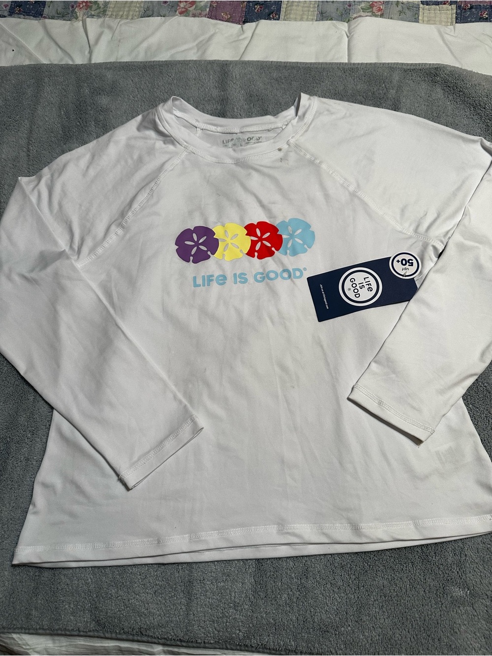 Life is Good Girls' White Long-Sleeve Tee  Colorful Sand Dollar Graphic UPF 50+